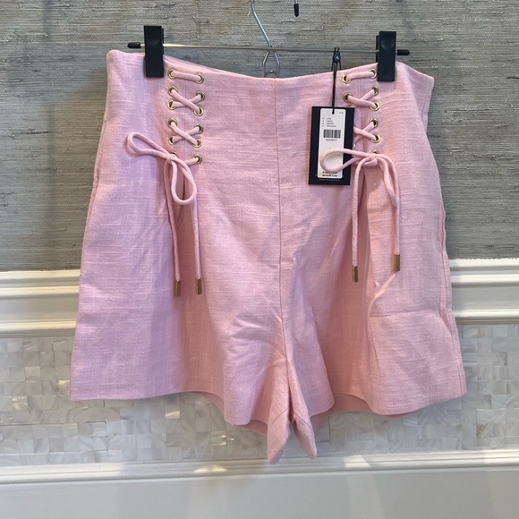 NWT new large Anthropologie aureta Madeline shorts candy pink laces linen blend - Picture 3 of 17